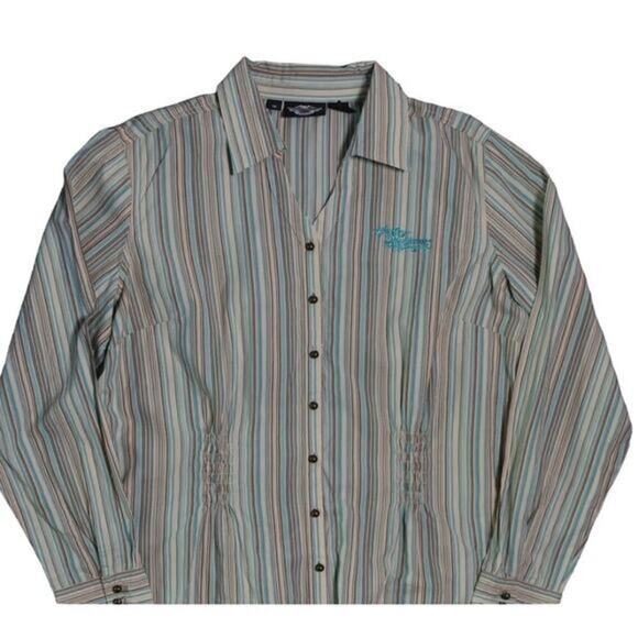 Harley Davidson Womans‎ Button Shirt Y2K style smocked sides size xl - Picture 1 of 5
